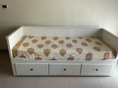 White Wooden Bed with Storage and 2 mattresses