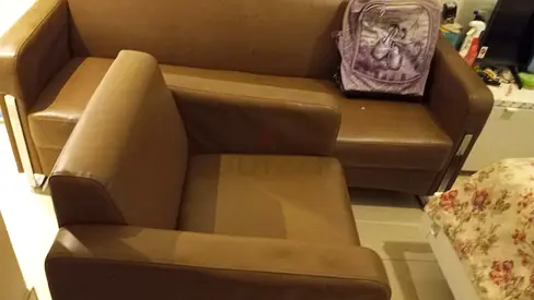 Brown Leather Sofa and Armchair Set