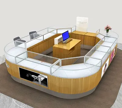 Modern Oak  Glass Circular Jewelry Island