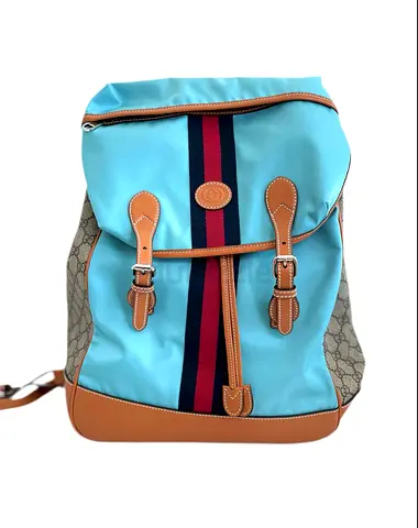 Gucci Interlocking G Patch Flap Buckle Backpack Nylon and GG Coated Canvas