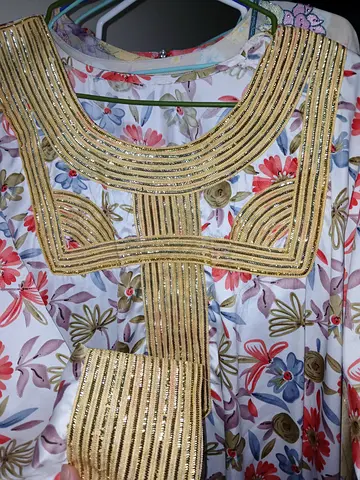 Elegant Floral Dress with Gold Embellishments