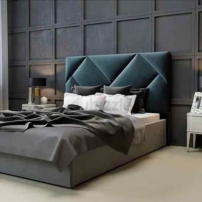 Stylish Modern Bed with Plush Headboard