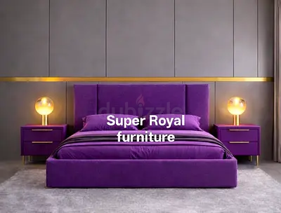 Purple Velvet koshan Queen size bed with medical mattress good quality Queen bed for sale