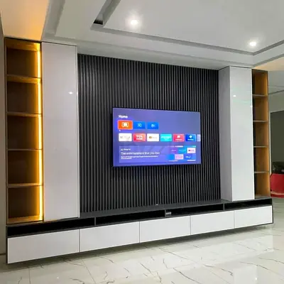 Sleek Charcoal  Light-up Media Wall