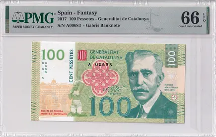 Spain fantasy 100 pessetes 2017 PMG 120 AED