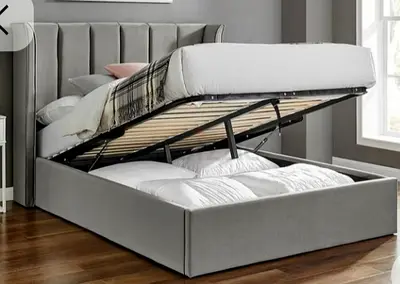 Gray colour king size bed with hydraulic storage