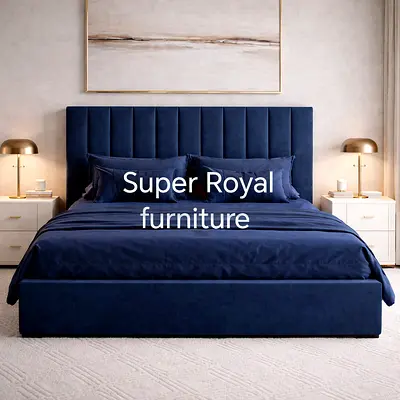 Elegant Navy Blue Queen size bed Brand New storage bed double bed Queen bed mattress good quality