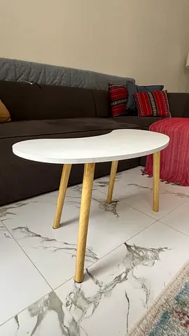 Stylish White Accent Coffee Table with Wooden Legs