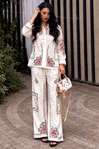 Zara Bloggers Favourite Embroidered Shirt  Pants Co-ord Set