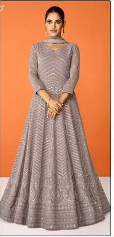 Elegant Grey Embroidered Anarkali Dress