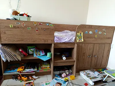 Wooden Baby Loft bed with shelves