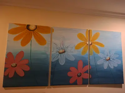 Hand Made 3 Large Colorful Floral Wall Art