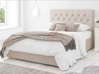 Elegant Queen Size Bed with Upholstered Headboard