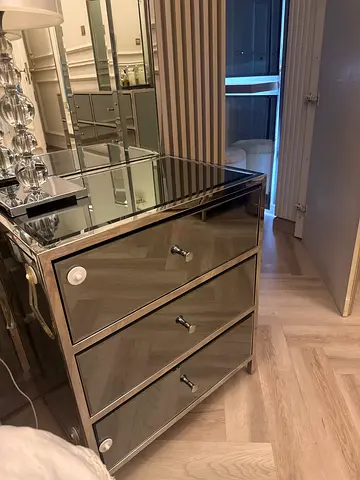 Stylish Mirrored Nightstand with Drawers