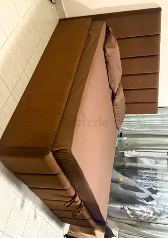 Brown Upholstered Bed with Headboard
