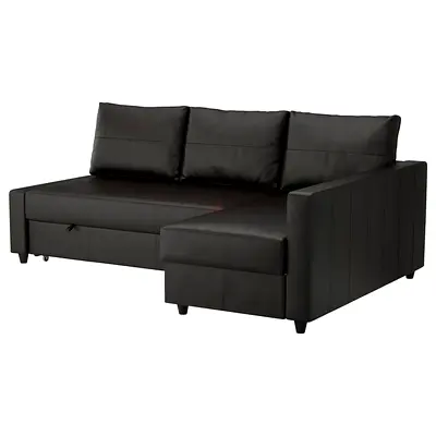 Black Leatherette Sofa Bed with Storage