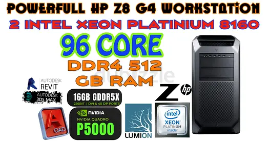 512GB RAM-96 CORE HP Z8-G4 WORKSTATION-2 INTEL XEON PLATINIUM 8160-16GB NVIDIA QUADRO P5000 GRAPHIC