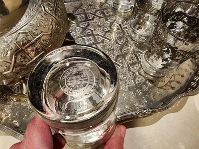 Vintage Glassware Set with Silver Tray