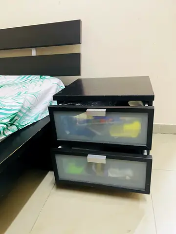 IKEA MALM Bedside Table on Wheels – Rare Frosted Glass Edition + Curtain with long size