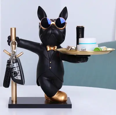 Unique Decorative Dog Figurine with Tray for Home Decor
