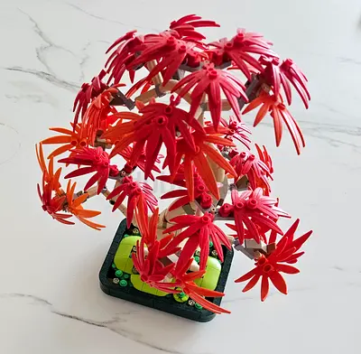 Assembled lego Japanese maple tree with box and instruction