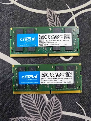 32gb ddr4 (16x2) 3200 buzz speed laptop ram Crucial 16gb x2 slots
