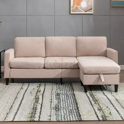Pinkish biege storage L shaped sofa