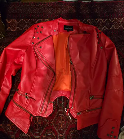 Stylish Red Leather Biker Jacket