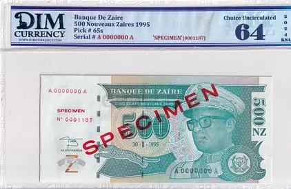 Specimen Zaire 500 Nouveaux 1995 Zaires DIM 100 AED