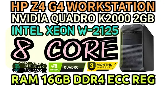 8 CORE HP Z4 G4 WORKSTATION RAM 16GB DDR4 NVIDIA QUADRO K2000 2GB DDR5 INTEL XEON W-2125