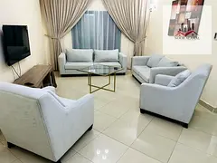 Sharjah, Al Taawun area. One bedroom, living room, kitchen, two bathrooms, and balcony. Price includ