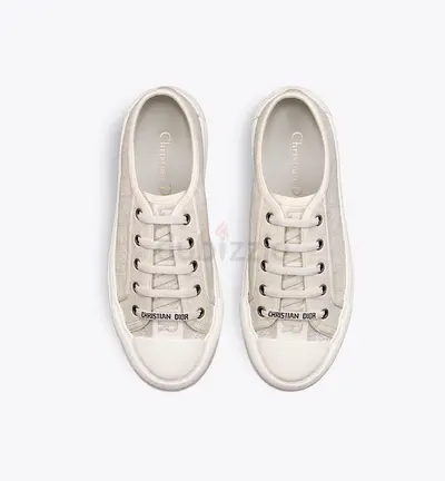 Christian Dior Walk and Dior Flatform White Calfskin Texture with Dior Obliqu Motif Low Top Sneakers