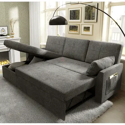Dark Gray linen fabric pull out sofa bed