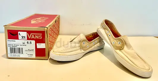 VANS Womens Chauffette (Natural Stripes – Tan/White)