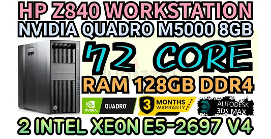 HP Z840 WORKSTATION 72 CORE E5-2697 V4 DUAL INTEL XEON NVIDIA QUADRO M5000 8GB DDR5 128GB RAM DDR4