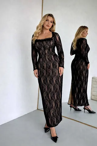 Elegant Black Lace Dress XL