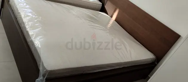 IKEA Malam queen bed frame with 2 storage drawers underneath and with IKEA mattress 160×200cm