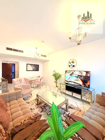 Sharjah, Al Khan, Beach Tower 1, furnished apartment with hotel-style furnishings, second occupancy, three bedrooms, living room, maid's room, kitchen