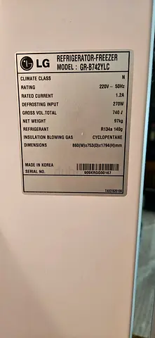 LG Refrigerator-Freezer Model GR-B742YLC