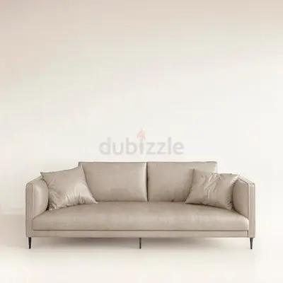 Biege Linen straight arm 3 seater sofa