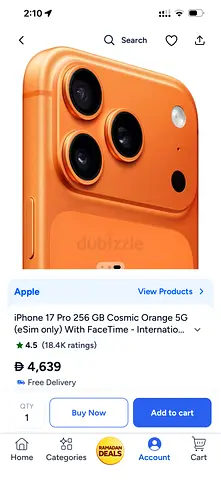 iPhone 17 Pro 256 GB Cosmic Orange 5G (eSim only) With FaceTime - Internatio...