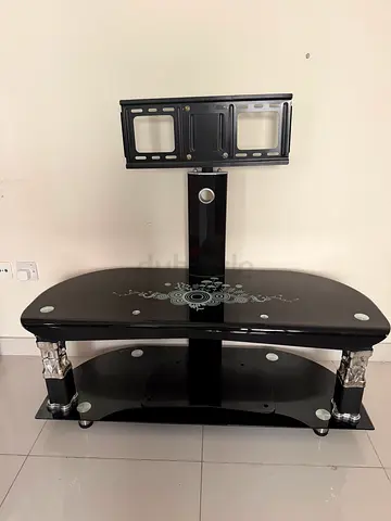 Stylish Black TV Stand with Glass Shelves