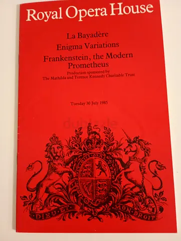 Royal Opera House Program - La Bayadère, Enigma Variations, Frankenstein, the Modern Prometheus