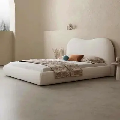 Modern Bedroom Furniture Bed Boucle Fabric Design.