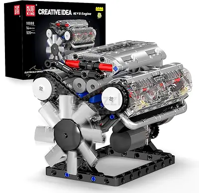 Mould King 10088 Technik V8 Motor Building Blocks Toy, 535 Pieces