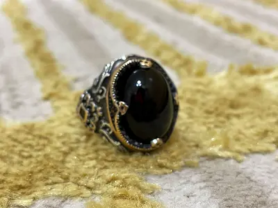 خاتم اوكنس اسود طبيعي مقاس 11 فضه عيار 925 استخدام خفيف جدا مريح في الارتداء وزن 17 غرام
