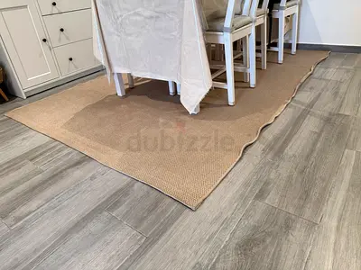 Beige Rectangular Jute Area Rug with Anti-Slip