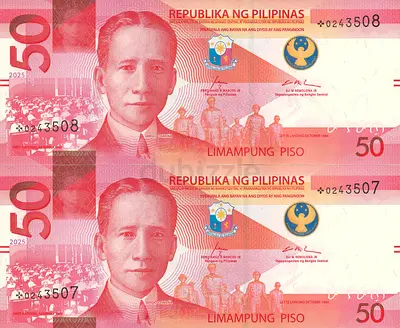 2 PCS PHILIPPINES 50 PESOS REPLACEMENT 
 CONSECUTIVE BANKNOTES 2025