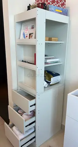 White Multi-shelf Bookcase with Drawers