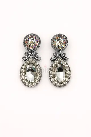 Silver Tone Crystal Drop Earrings